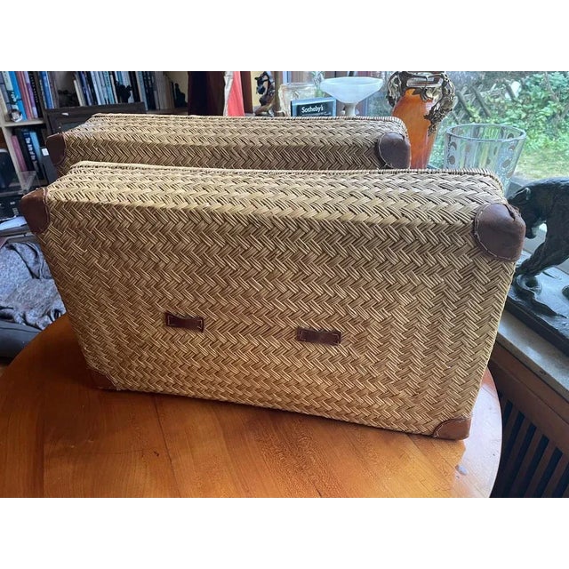 1940s Two-Part Storage Box in Rattan and Leather by Adrien Audoux & Frida Minet, 1930s For Sale - Image 5 of 13