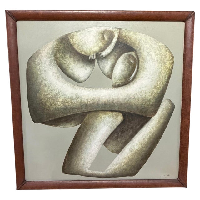 Modern Carlos León Cruz “Untitled” Abstract Oil on Canvas, Custom Leather Frame For Sale - Image 3 of 12