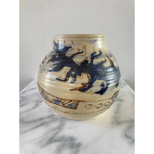 Rustic Mid 20th Century Rustic Glazed Stoneware Pot With Dragon Motif For Sale - Image 3 of 10
