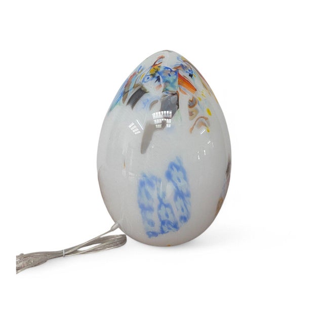 White Millefiori Murano Glass Egg Lamp For Sale - Image 4 of 5