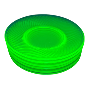 Transparent Green Uranium Glass Salad Plates Set of 6 Early 20th Century