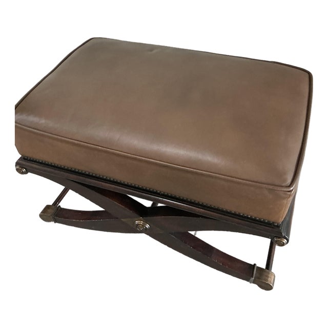 Baker Leather and Wood Spanish Savonarola Bench For Sale