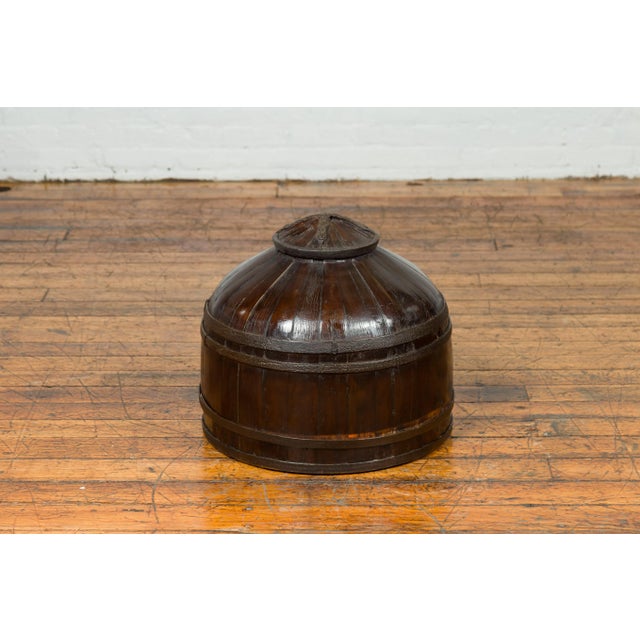 Mid 19th Century Chinese Antique Decorative Wooden Cover with Shape and Dark Patina For Sale - Image 5 of 12