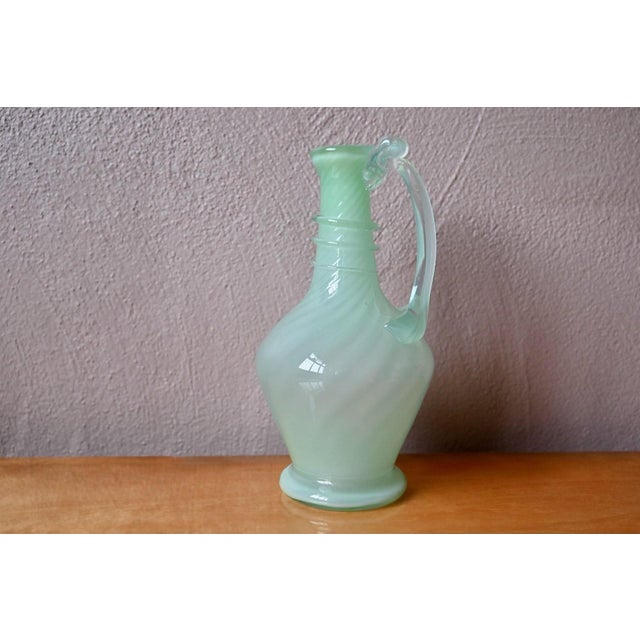 Green Bohemian Blown Glass Carafe in Light Green, 1940s For Sale - Image 8 of 9