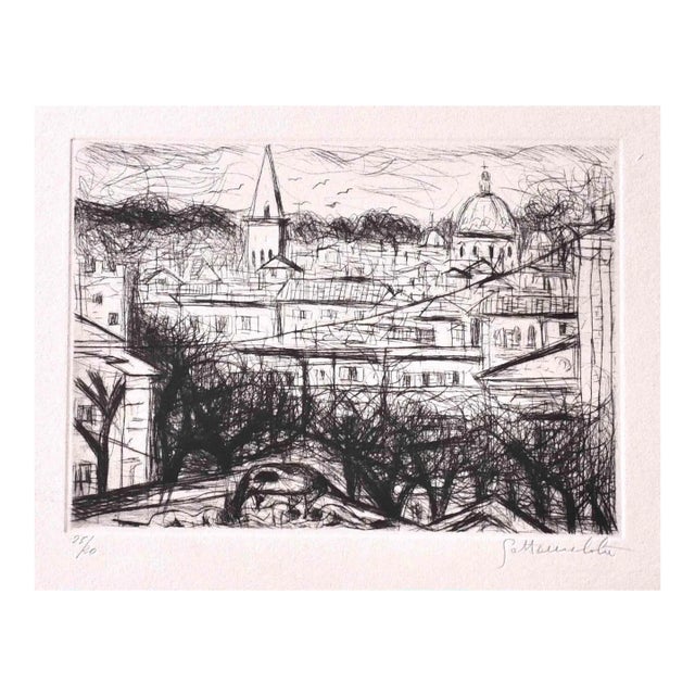 Nazareno Gattamelata, Roman Landscape, Original Etching, 1970s For Sale