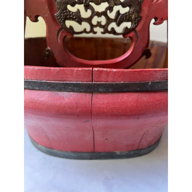 Wood Antique Qing Dynasty Chinese Wooden Basket, 19th Century For Sale - Image 7 of 13