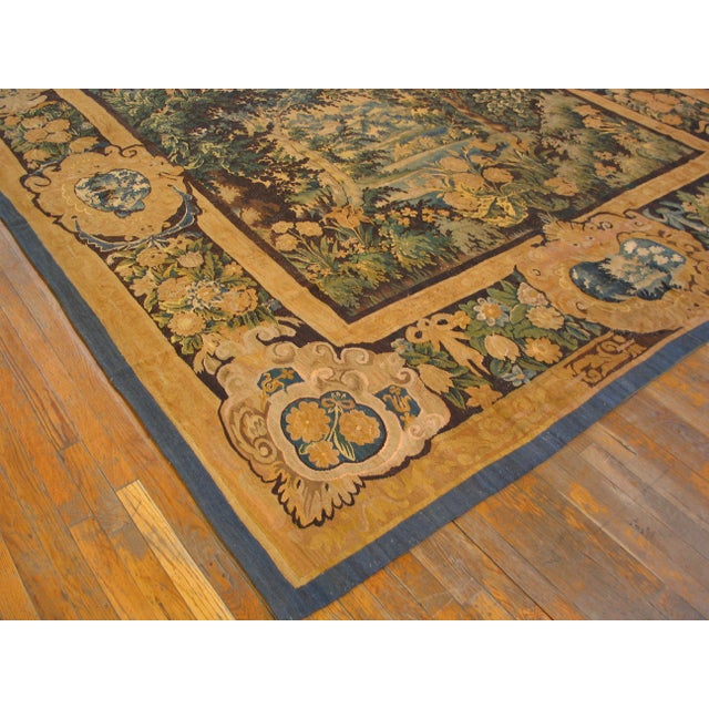 Textile 1750ss Green Antique French Verdure Tapestry Rug 9'8" X 10'4" Flatweave Wool Carpet For Sale - Image 7 of 9