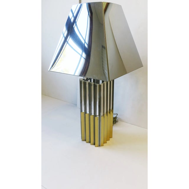 Charles Hollis Jones 70s Modern Brass Chrome & Lucite Table Lamp, Circa 1970s, After Charles Hollis Jones For Sale - Image 4 of 13