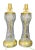 Mid-Century Brass and Crystal Lamps with Etched Flowers a Pair. Harps, finials and lampshades are not included.