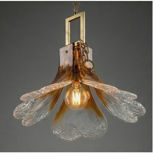 Mid-Century Modern Italian Floral Glass Tulip Pendant Lamp, 1960s For Sale - Image 3 of 9