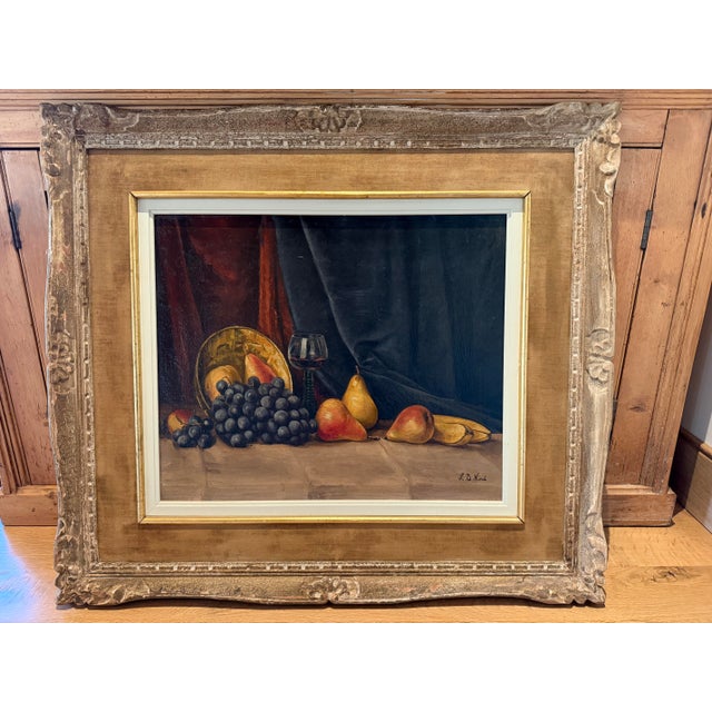 French Antique a Fruit Still Life Oil Painting With Antique Carved Wood Frame For Sale - Image 3 of 10