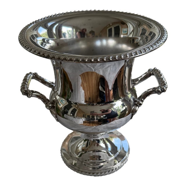 Vintage Wm. Rogers Silverplate Champagne Cooler / Wine Cooler With Rope Rim and Scroll Handles For Sale