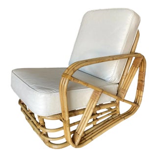 Restored 3-Strand Square Pretzel Rattan Asymmetric Lounge Chair For Sale