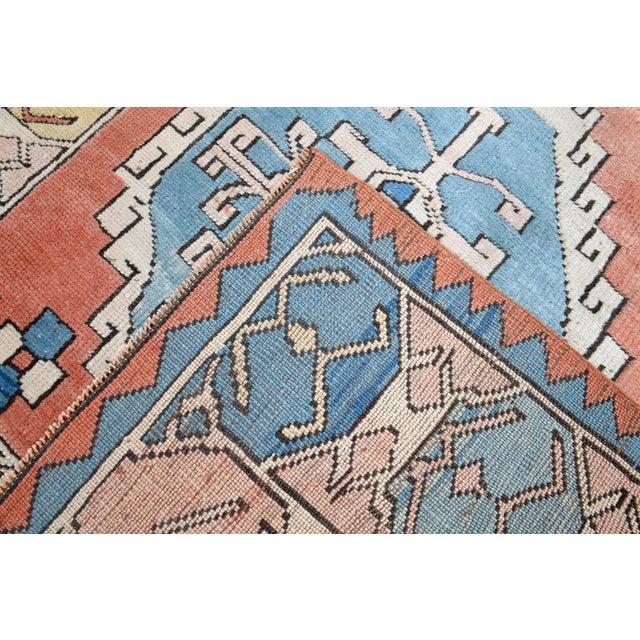 1970s Vintage Turkish Handmade Wool Cotton Orange Blue Area Rug For Sale - Image 11 of 11
