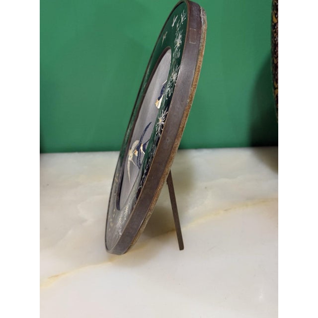 Black 1900s Rare Japanese Cloisonne Enamel Oval Frame With Chrysanthemums, Manner of Hayashi For Sale - Image 8 of 14