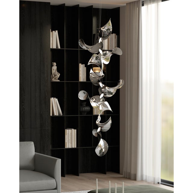 Dune 8 Vertical Cluster Light with Silver Polished Shades by Daniel Becker For Sale - Image 6 of 8