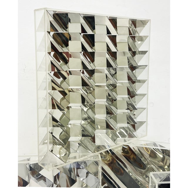 Large Abstract Vintage Lucite Acrylic Mirror Sculpture by Michael Michaeledes Offered for sale is a large acrylic and...