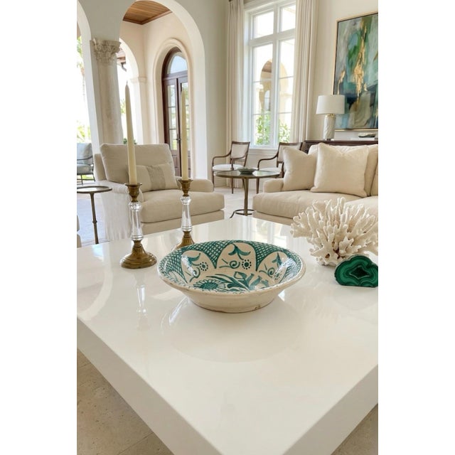 Green Vintage Moroccan Hand-Painted Green & White Ceramic Lebrillo Bowl For Sale - Image 8 of 12