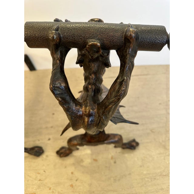 1930s English Antique Iron Winged Dragon Andirons -A Pair For Sale - Image 5 of 9