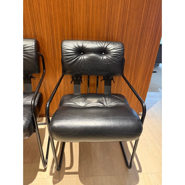 Set of 6 I4 Mariani Tucroma Chairs in Black Leather by Guido Faleschini For Sale - Image 15 of 15