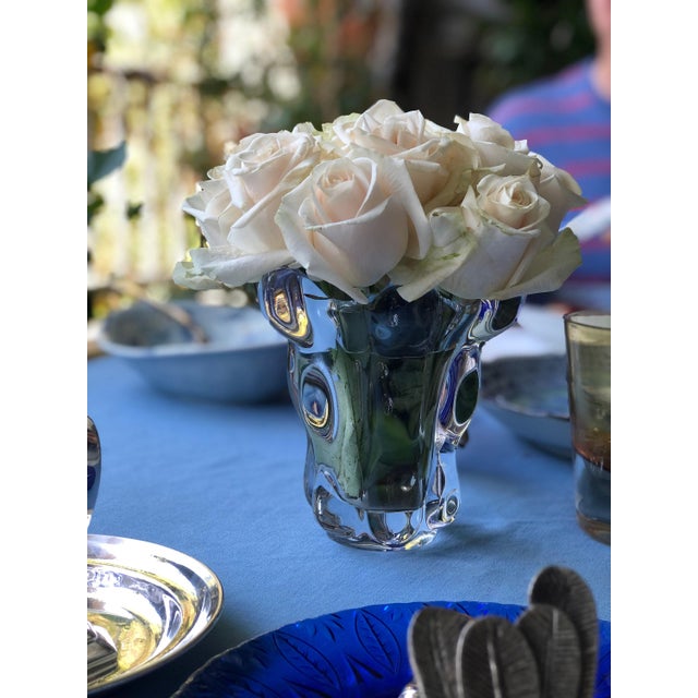 French Art Verrier Vase, Scalloped Crystal Glass | Mid-Century French Bulbous Vessel For Sale - Image 3 of 5