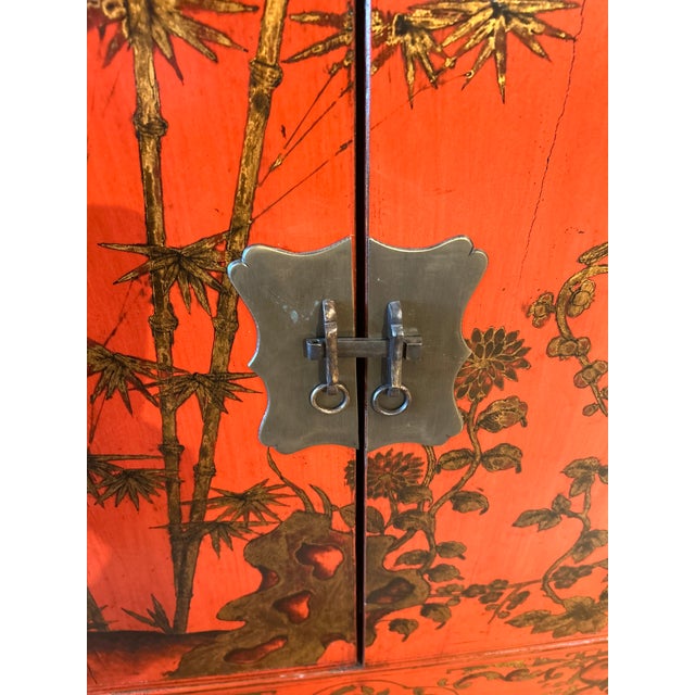 Wood Red Antique Chinoiserie Lacquered Cabinet For Sale - Image 7 of 17