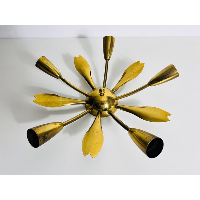 Metal Italian Midcentury Brass 5-Arm Sputnik Chandelier, 1950s For Sale - Image 7 of 11