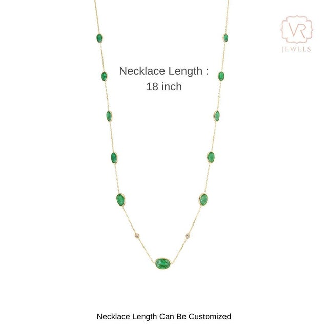 14k Yellow Gold 6.84ct Pear-Cut Natural Emerald Station Necklace With Diamonds For Sale - Image 12 of 18