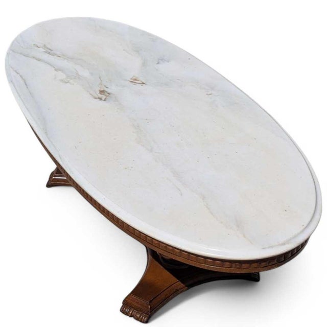 Mid 20th Century Italian Coffee Table With Oval Marble Top & Sculptural Pedestal Base For Sale - Image 10 of 14