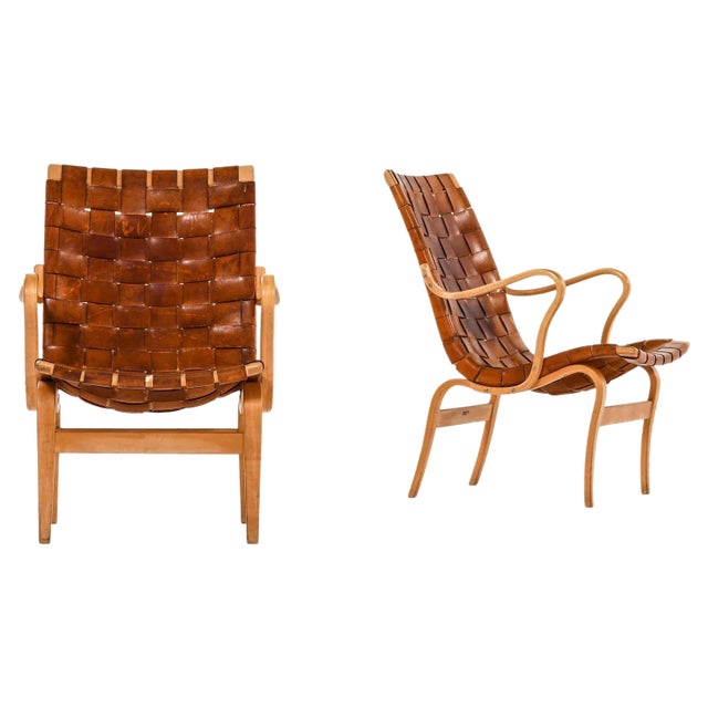 Set of Easy Chairs in Birch and Leather by Bruno Mathsson, 1968 For Sale