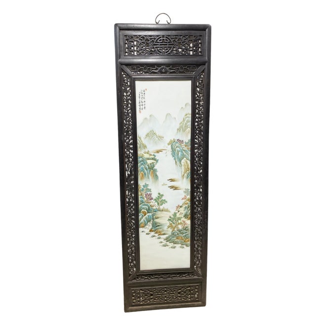 Chinoiserie Hand Painted Famille Rose Porcelain Panel 67" H For Sale - Image 9 of 11