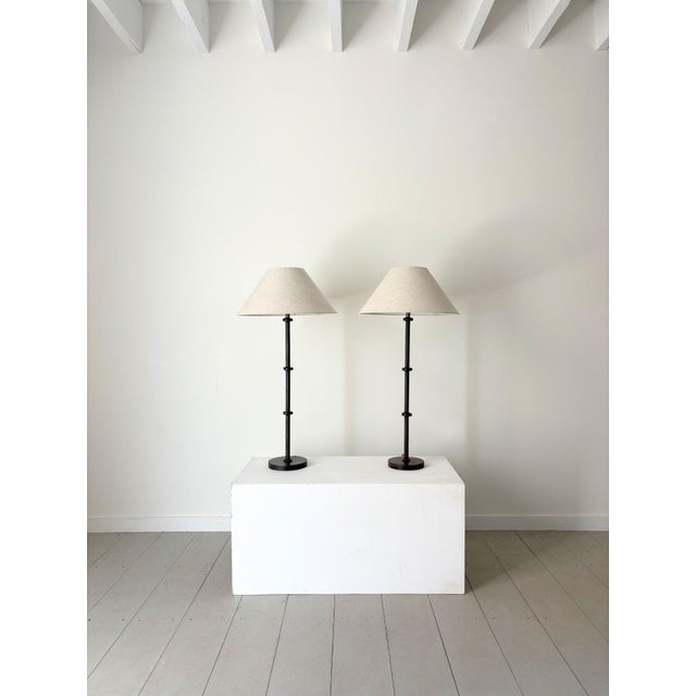 Metal Turned Metal Table Lamps by Jacques Adnet, 1980s, Set of 2 For Sale - Image 7 of 8