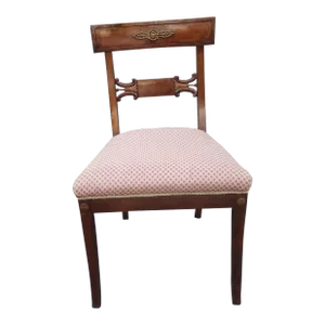 19th Century Empire Ormolu Mounted, Partial Gilt Mahogany & Upholstered Side Chair