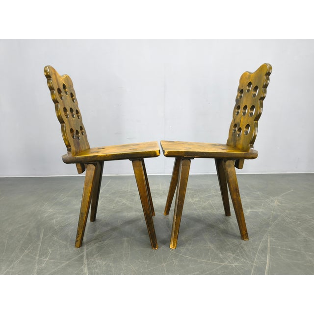 Gold Brutalist Wooden Chairs, Former Czechoslovakia, 1950s, Set of 3 For Sale - Image 8 of 16