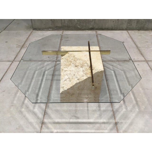 Postmodern Maitland-Smith Style Brass & Glass Coffee Table in Tessellated Stone For Sale - Image 9 of 13