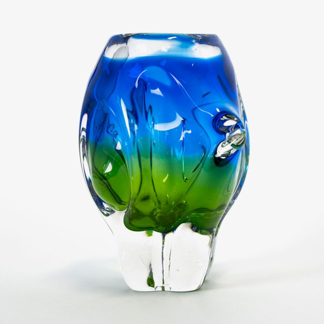 1960s Czech Art Glass Blue-Green Vase by Chribska Glassworks For Sale In Boston - Image 6 of 9