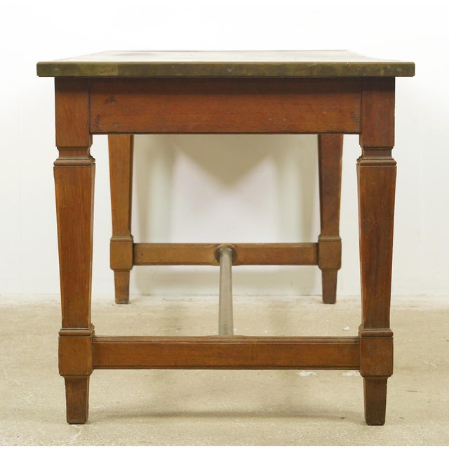 Mid 20th Century Banque De France Leather Top Wood Bank Writing Desk For Sale - Image 15 of 16