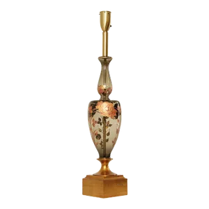 Mid 20th Century Murano Hollywood Regency Floral Hand-Painted Glass Tall Table Lamp