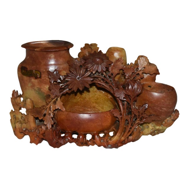 Vintage Asian Carved Soapstone Decorative Piece For Sale