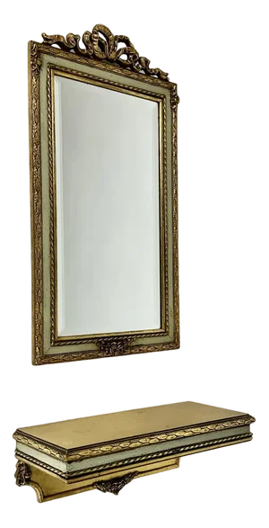 Vintage Gold Plated Wooden Mirror with Wall Console Belgium, 1960s, Set of 2