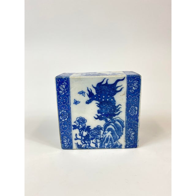 Blue and White porcelain pillow with dragon and and floral painting