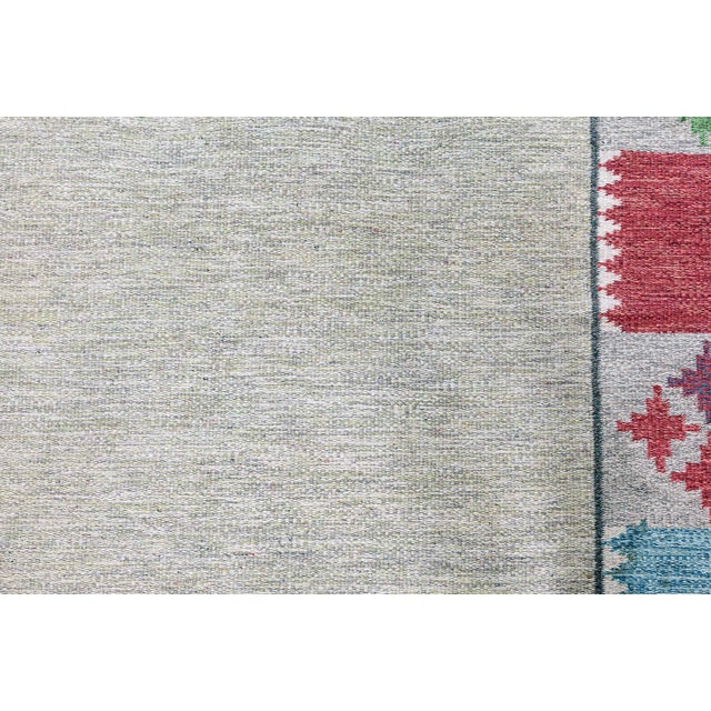 Mid Century Swedish flat woven rug by Bitte Ahlgren (BA) Size: 6'3" × 10'2" (190 × 309 cm) This delightful vintage flat-...