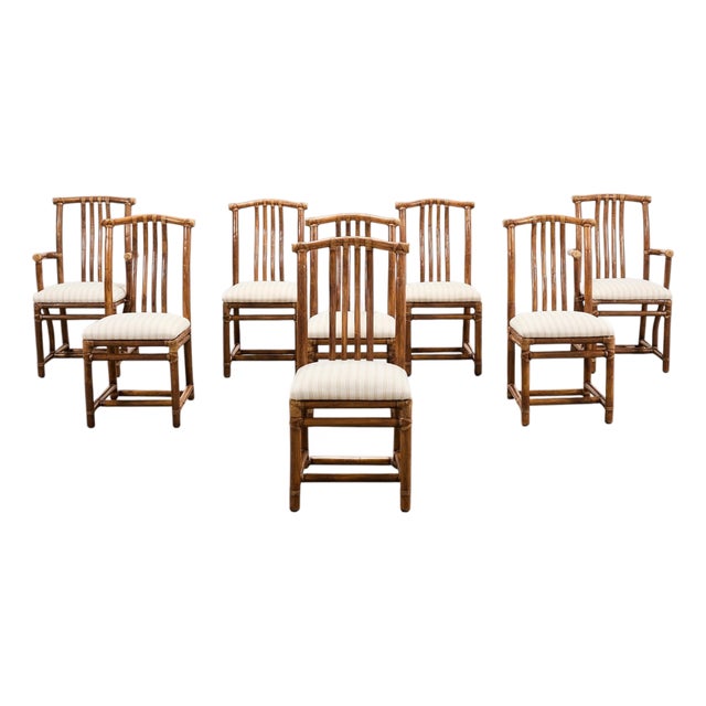 Set of Eight McGuire Organic Modern Rattan Dining Chairs For Sale