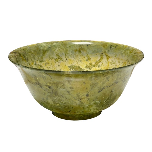 Chinese Antique Chinese Transparent Spinach Jade Bowl - 1 of 2 For Sale - Image 3 of 4