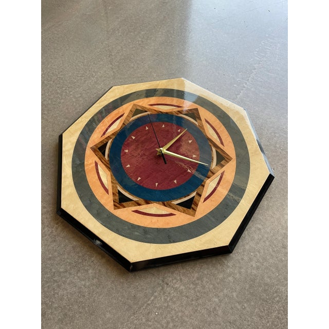 80s Valentino Italian Postmodern Inlaid Wood Marquetry Wall Clock Memphis Design Era For Sale - Image 11 of 12