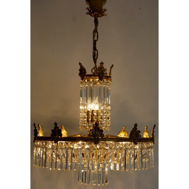 Brass and Lead Crystal Chandelier from Palwa, 1960s For Sale - Image 11 of 14