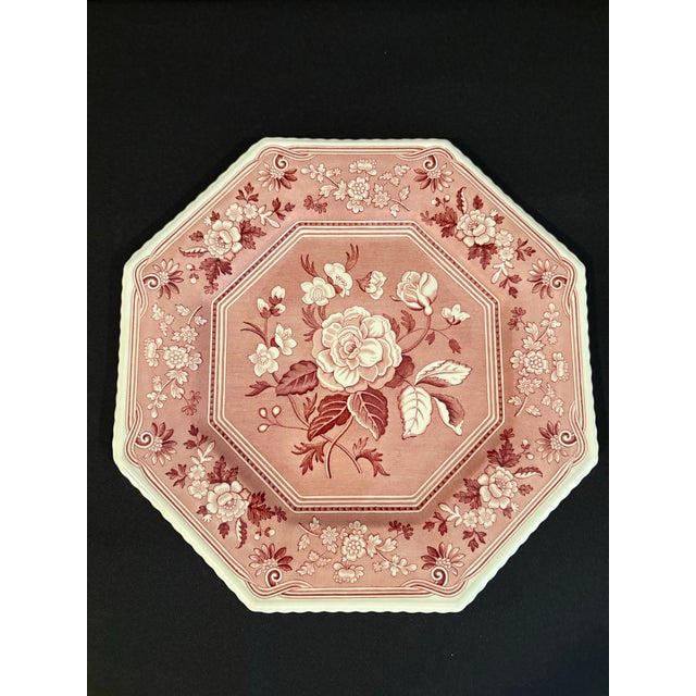 Four distinctive octagonal pieces from Spode’s reissue of the Sutherland Cranberry pattern include Greek, Botanical,...