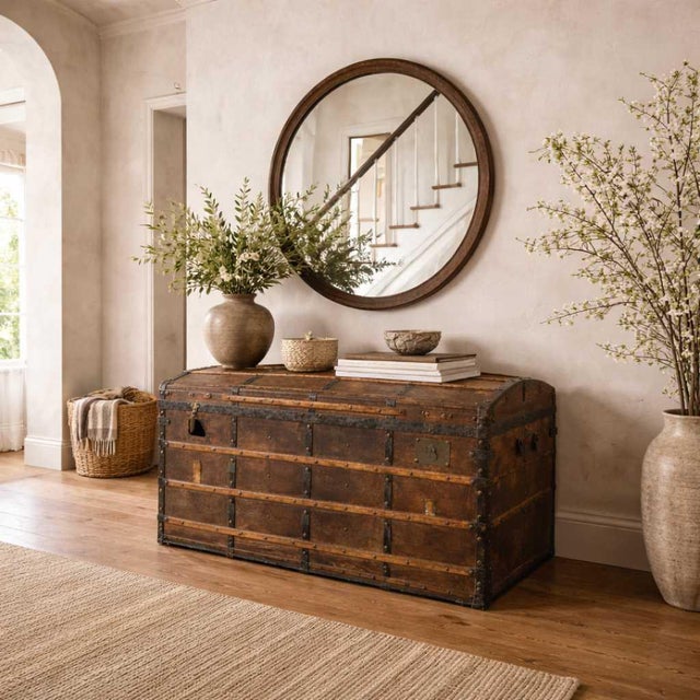 Antique Dome-Top Wooden Trunk With Original Iron Hardware and Patina, Late 19th Century For Sale - Image 15 of 15