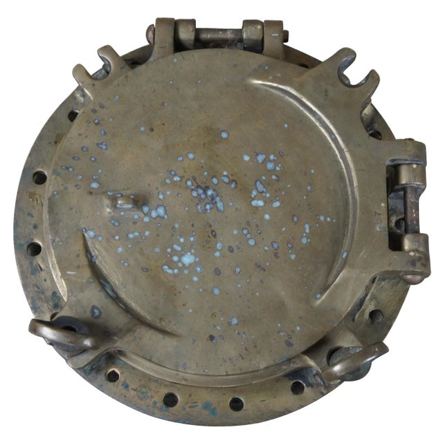 Extremely unique original antique heavy solid brass maritime Ship's Porthole or Hatch. A rare find with storm door, swing...