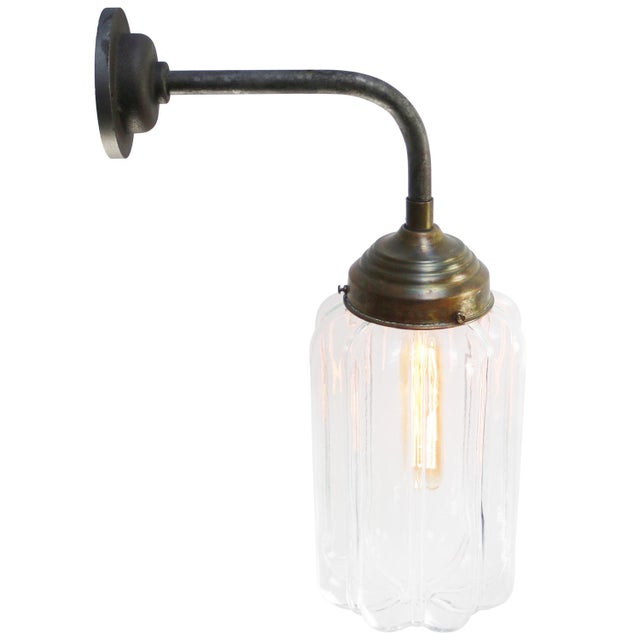 Mid-Century Modern Mid-Century Modern Brass and Cast Iron Sconce in Clear Glass For Sale - Image 3 of 7